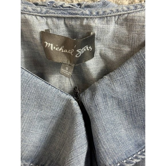 New Micheal Stars Chambray Jumpsuit Womens Size Small Blue Ruffled Wide Leg Pant - Picture 11 of 14